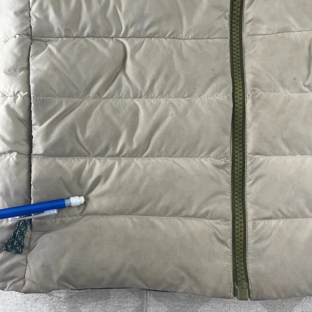 Patagonia Kids Reversible Down Sweater Hoody Navy‎ Tan Blue Pattern Size M 10